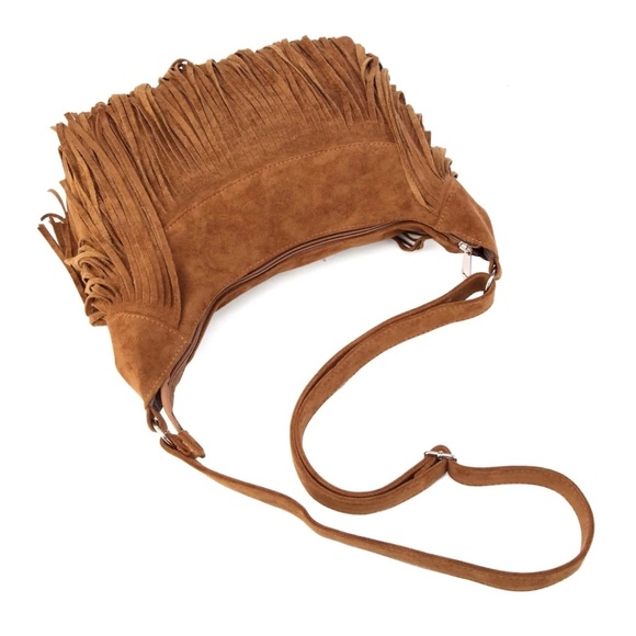 Western Vegan Suede Zipper Fringe Hobo shoulder Bag - Picture 5 of 10